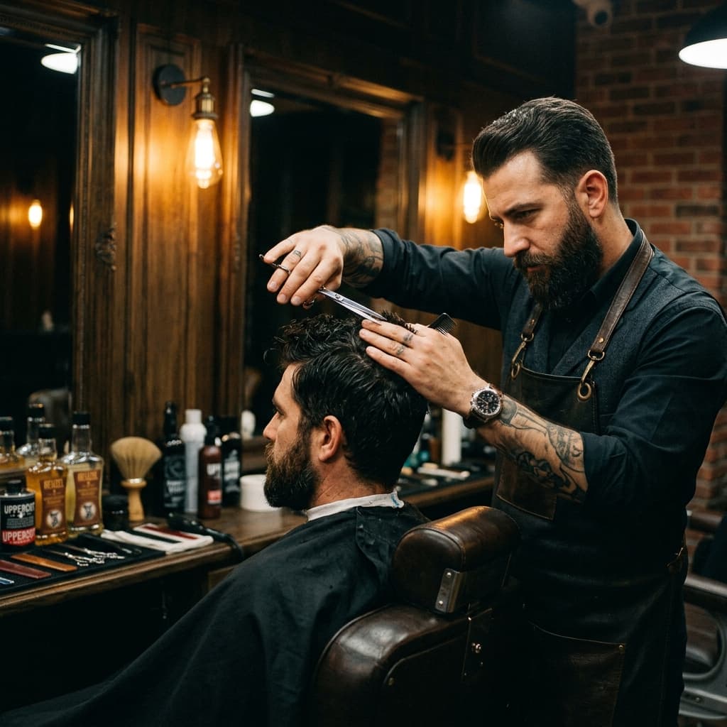 Master barber Gunting Nusantara sedang bekerja